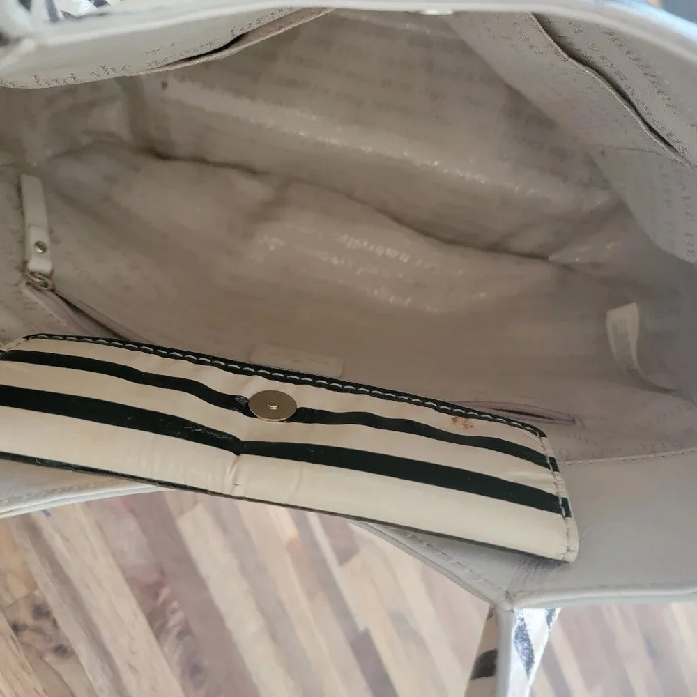 kate spade Black and White Striped Patent Leather Tote
